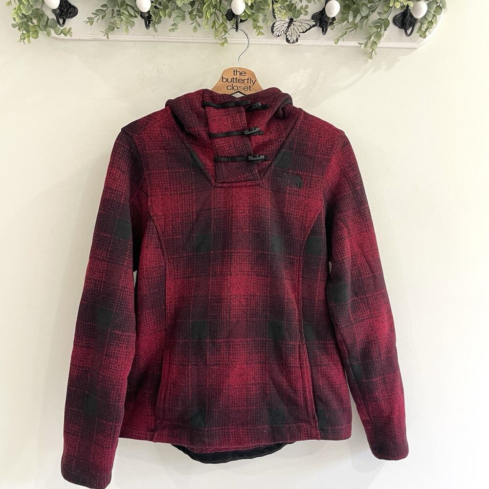 The North Face Crescent Fleece Hoodie Womens Medium Red Plaid Buffalo